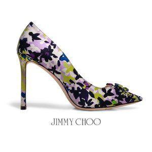 Jimmy Choo Jasmine 100 Camoflower Floral Print Satin 38 EU 8 US High Heel Pumps